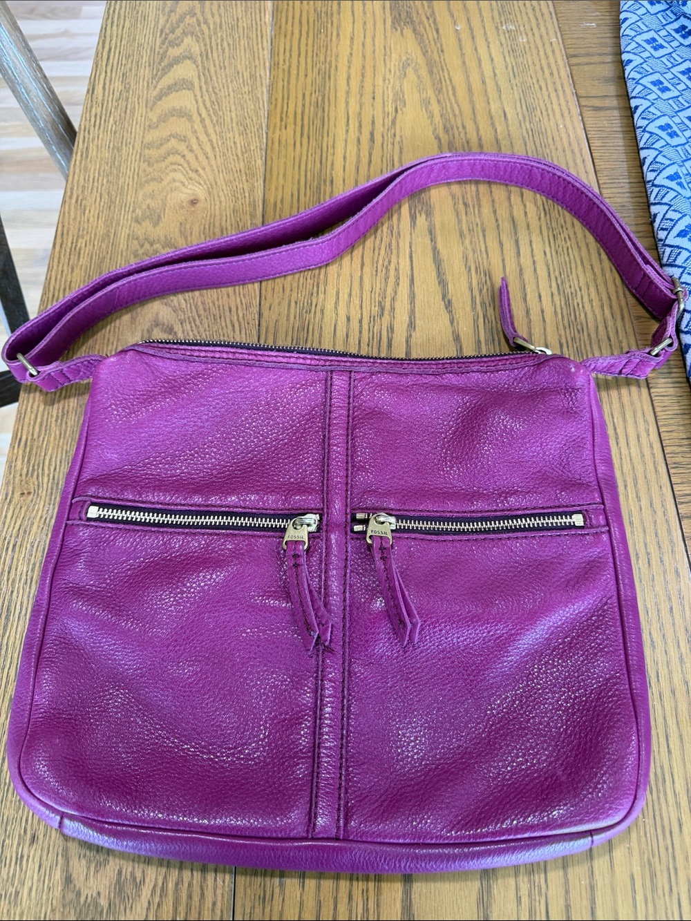 Fossil Magenta Leather Crossbody with Dual Front Zippers